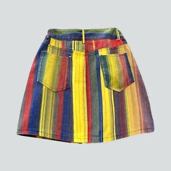 Mini rainbow-print denim skirt
 for women