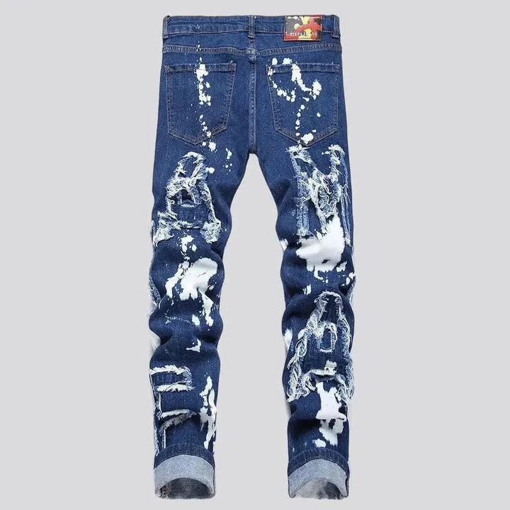 Men's letter-embroidery jeans