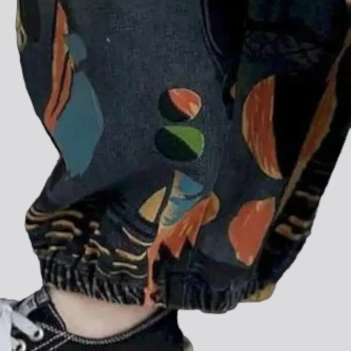 Painted patchwork denim jumpsuit
 for ladies