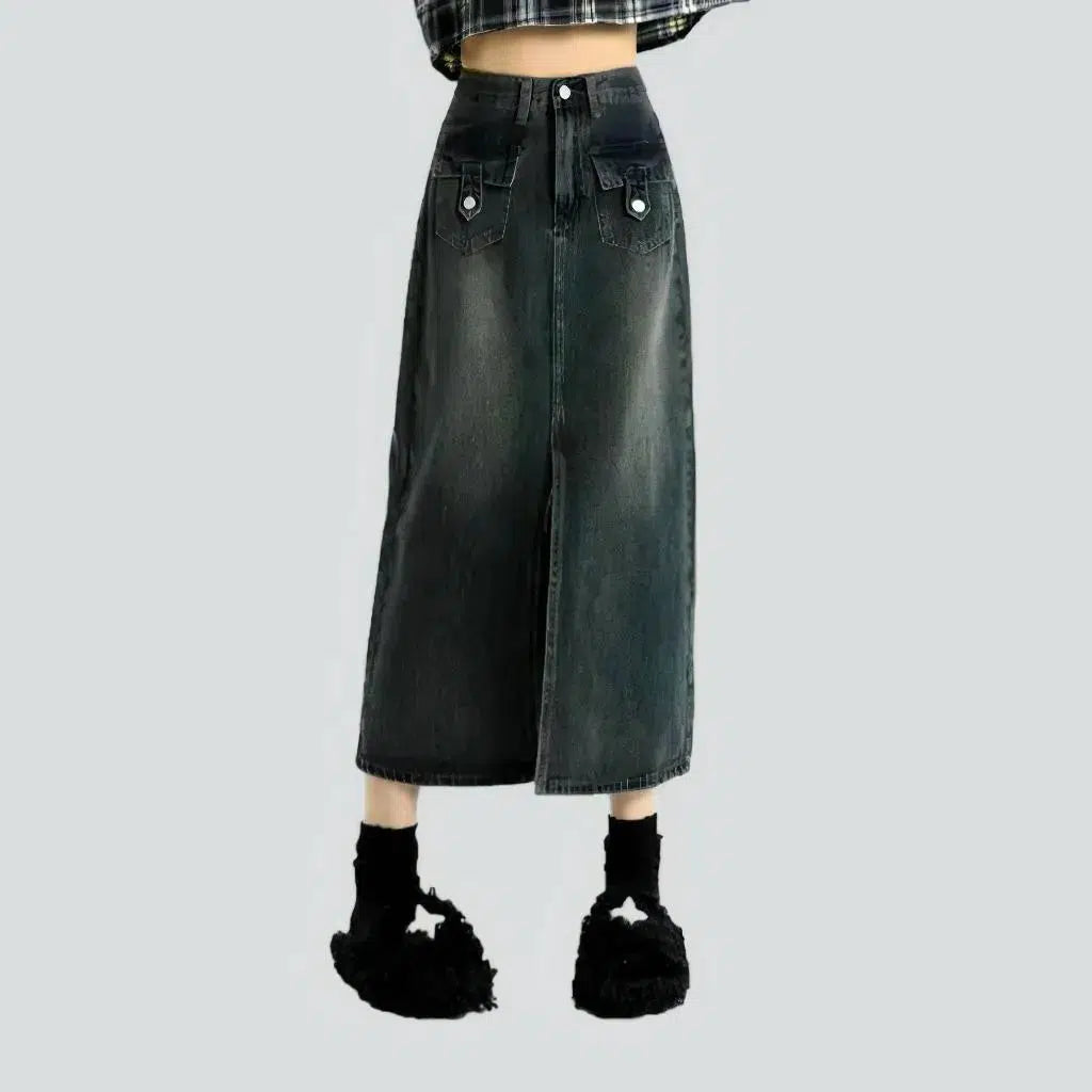 Sanded front-slit denim skirt | Jeans4you.shop