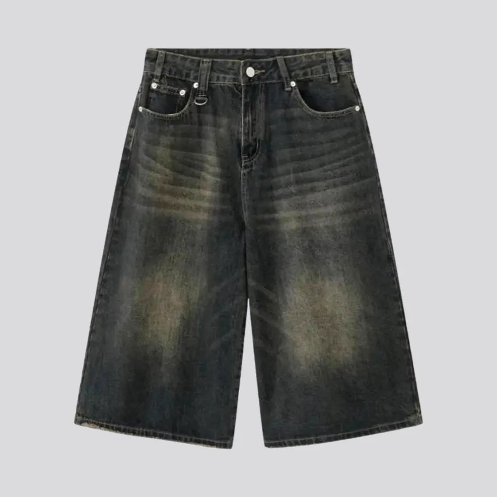 Men's Casual Ripped Zipper Denim Short Pants Distressed Biker