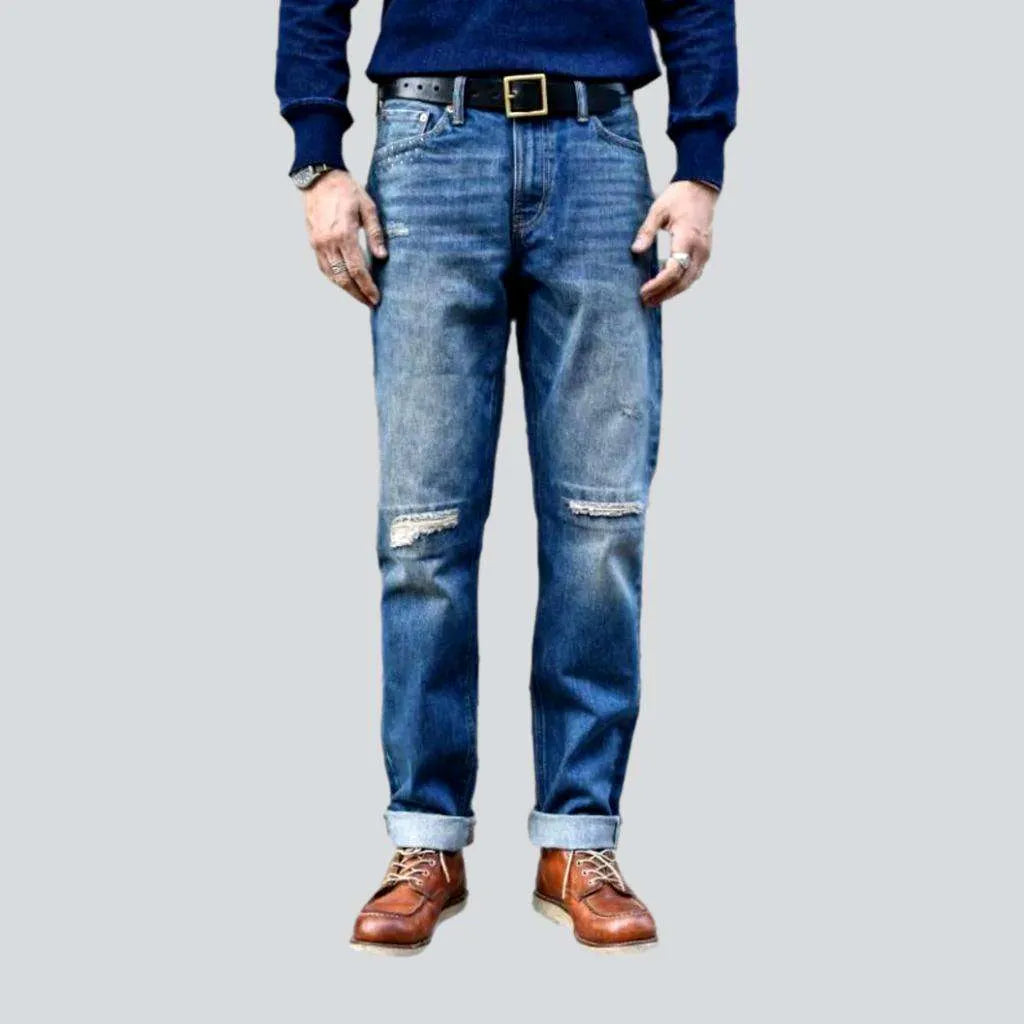 Sanded ripped knees selvedge jeans
 for men | Jeans4you.shop