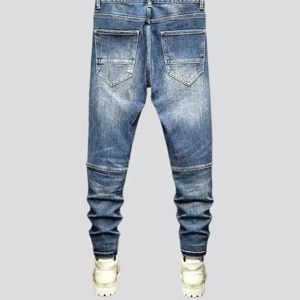 Mid-waist slim men's biker jeans