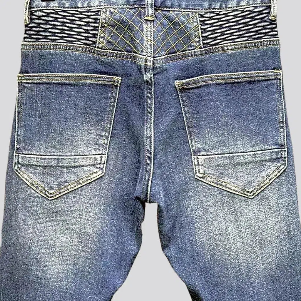 Medium wash men's biker jeans