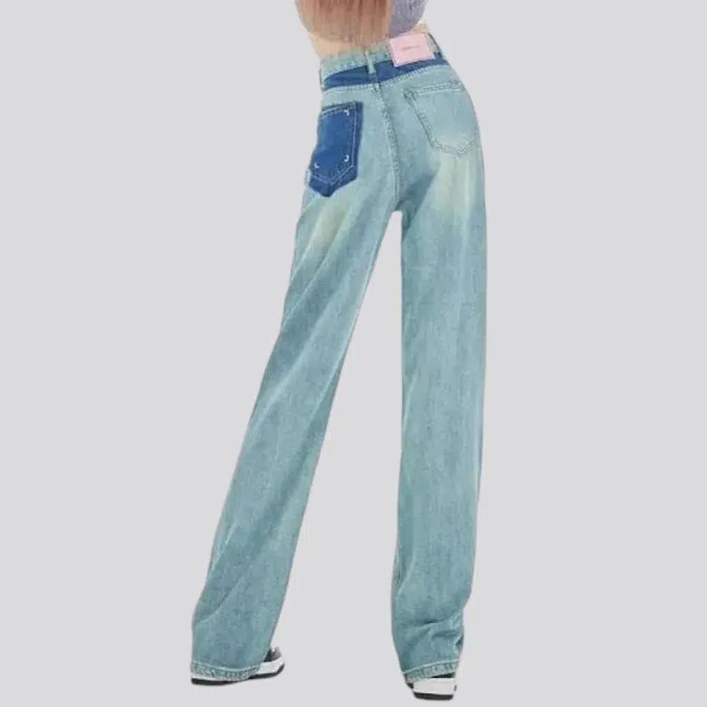 Light-wash color-back-pocket jeans
 for ladies