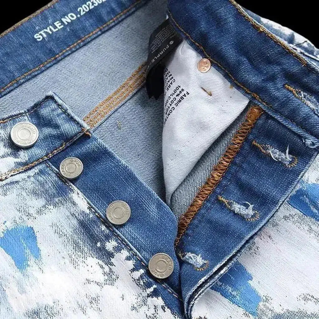 Painted men's stretchy jeans