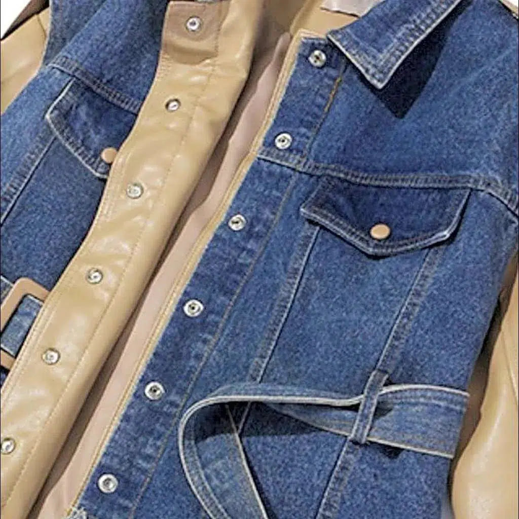Mixed-fabrics regular jeans jacket
 for ladies