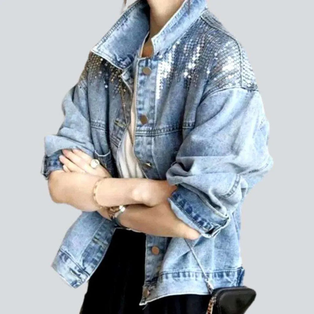 Sequin embellished women's denim jacket | Jeans4you.shop