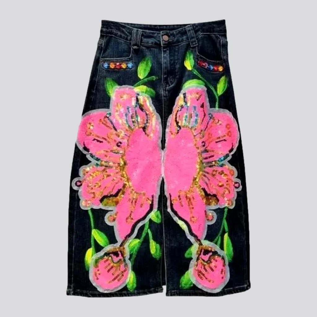 Sequin front-slit denim skirt
 for ladies | Jeans4you.shop