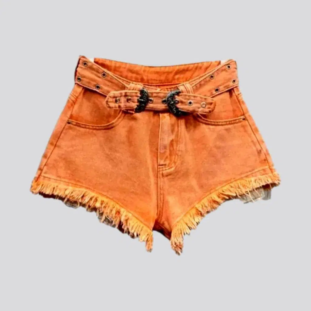 Distressed-hem denim shorts
 for ladies