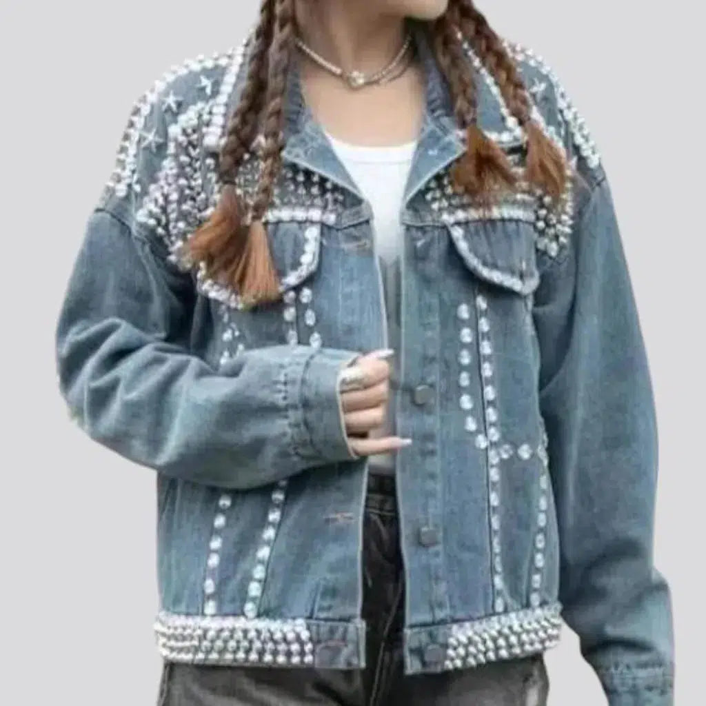 embellished, oversized, pearl, buttoned, women's jacket | Jeans4you.shop