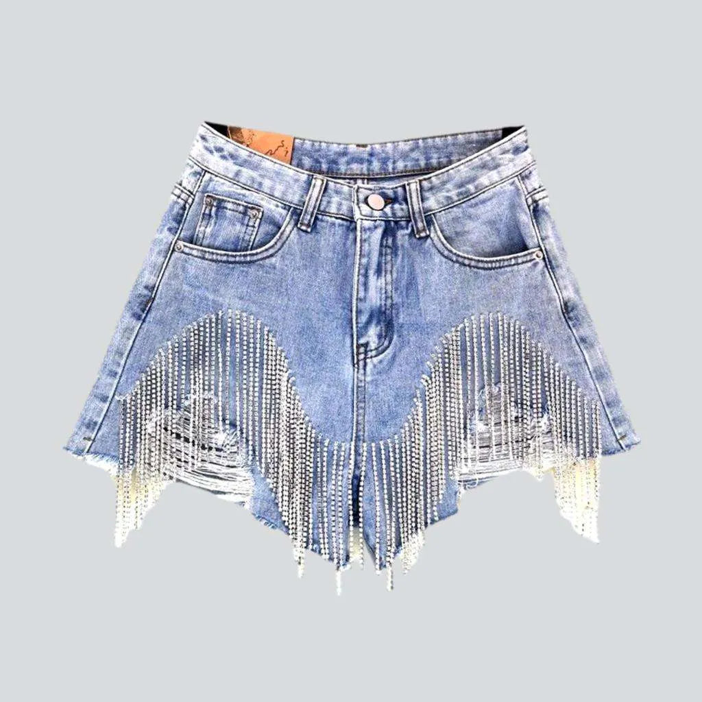 Shiny diamond fringe denim shorts | Jeans4you.shop