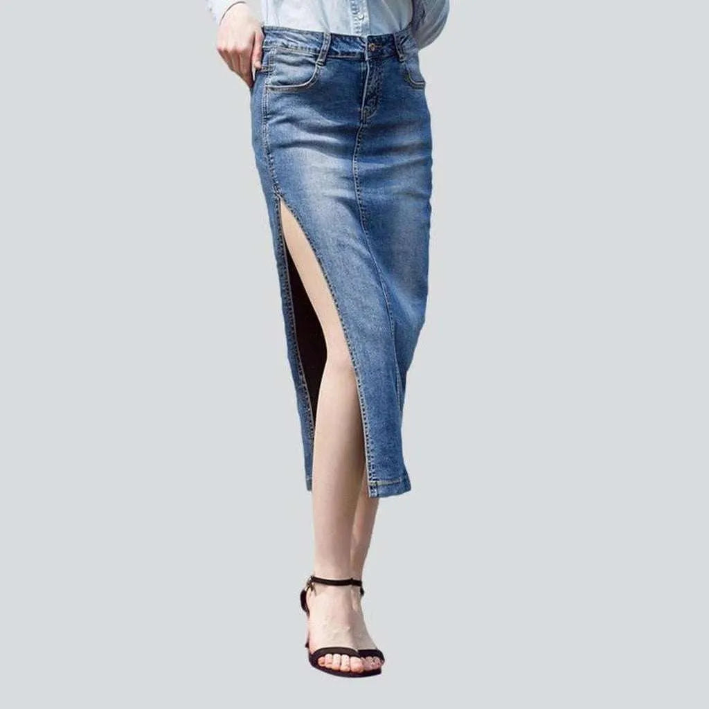 Side slit long denim skirt | Jeans4you.shop