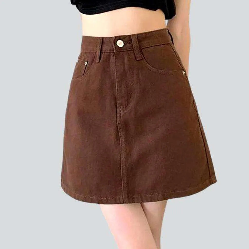 Star embroidery brown denim skirt | Jeans4you.shop