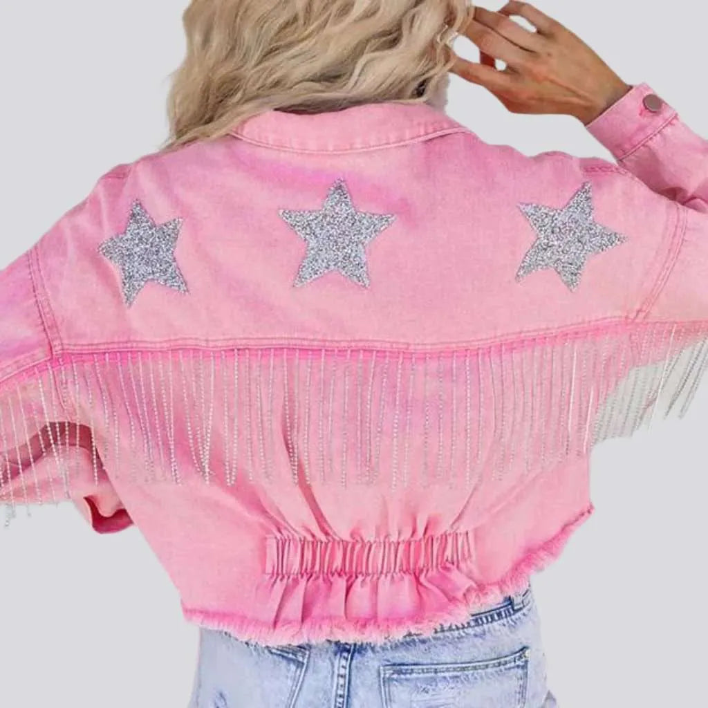 Stars-embroidery color jean jacket
 for ladies | Jeans4you.shop