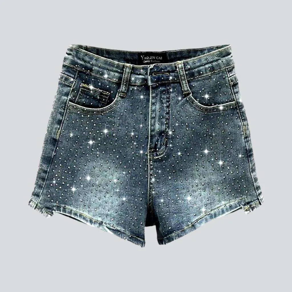 Straight shiny rhinestone denim shorts | Jeans4you.shop