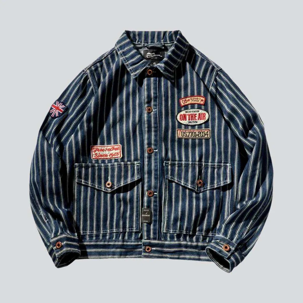 Striped denim jacket with patches | Jeans4you.shop