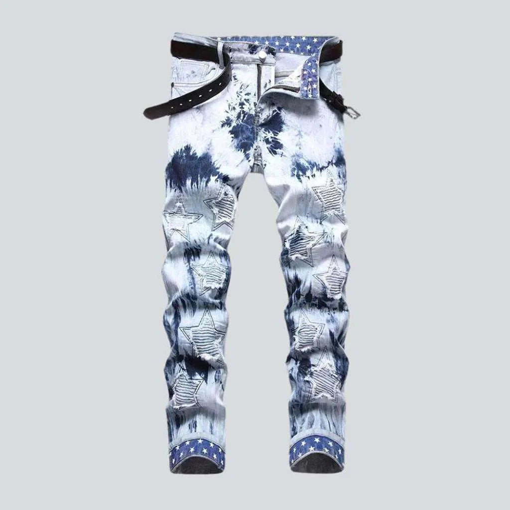 Tie-dyed star embroidery men's jeans | Jeans4you.shop