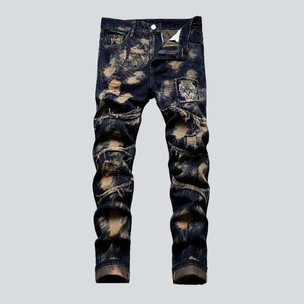 Tiger head embroidery men's jeans | Jeans4you.shop