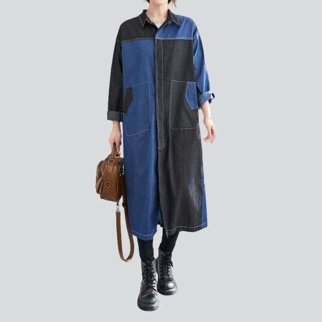 Two-color long denim coat | Jeans4you.shop
