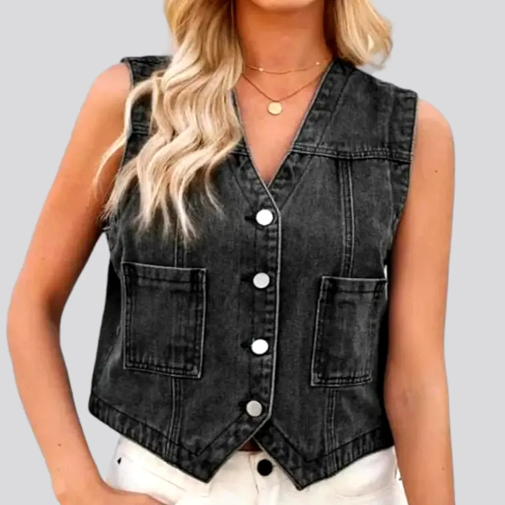 V-neck regular jean vest
 for ladies | Jeans4you.shop