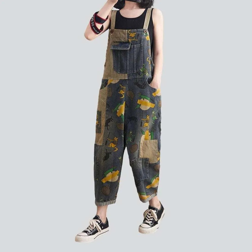 Velvet patchwork women's denim overall | Jeans4you.shop