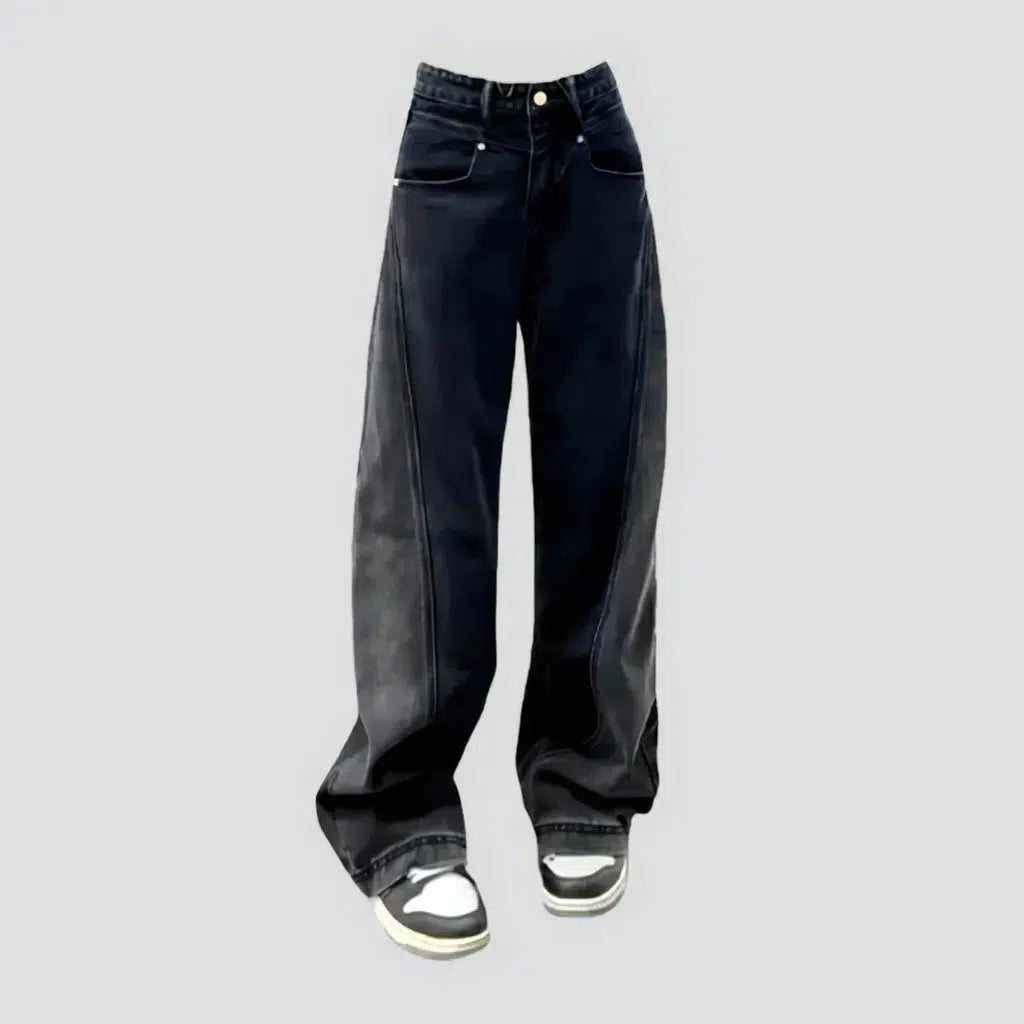 Vintage diagonal asymmetric seams jeans
 for ladies | Jeans4you.shop