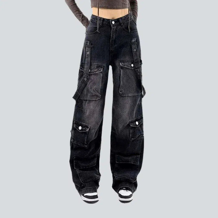 Voluminous pockets women's black jeans | Jeans4you.shop