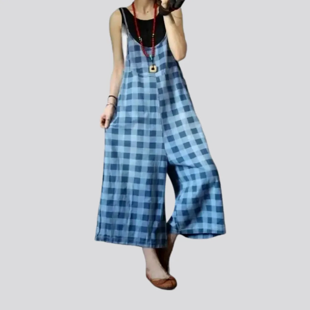 Wide-leg checkered jean jumpsuit | Jeans4you.shop
