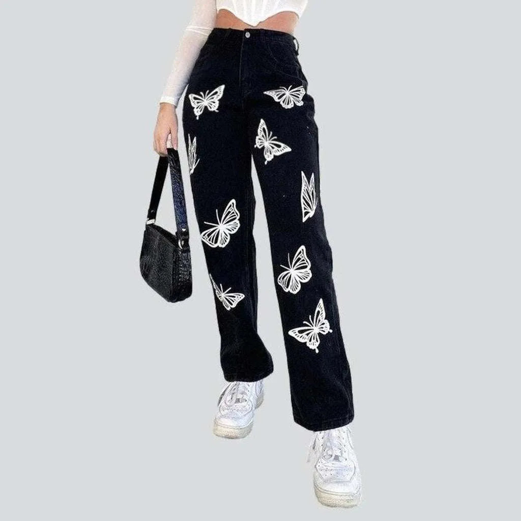 Women's black jeans with butterflies | Jeans4you.shop