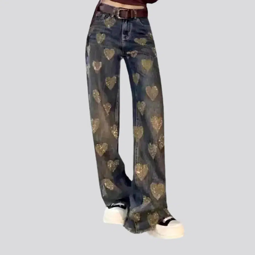 Y2k heart-print jeans
 for ladies | Jeans4you.shop