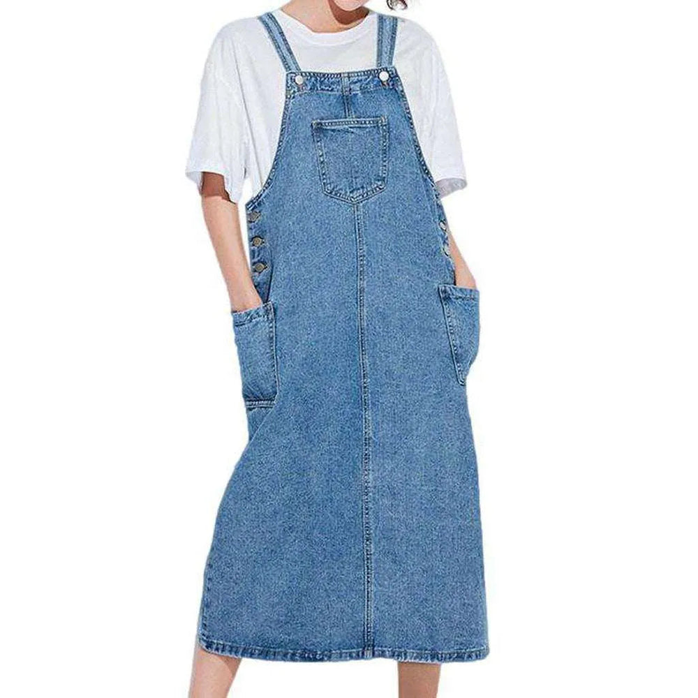 A-line 90s Light Denim Dress - Light Blue