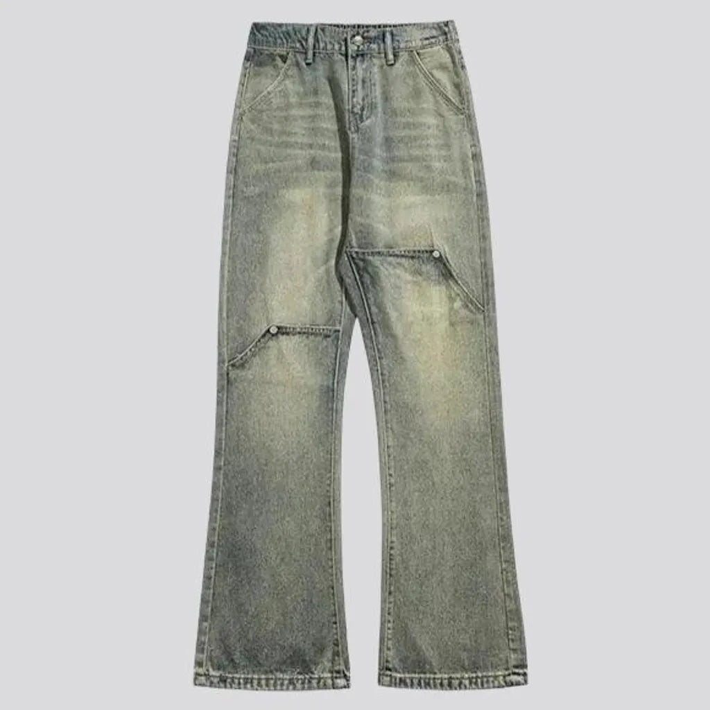 Whiskered bootcut fit men's jeans