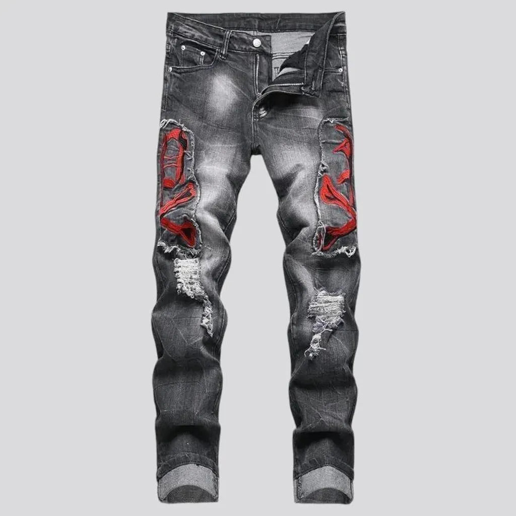 Boho distressed skinny men's jeans