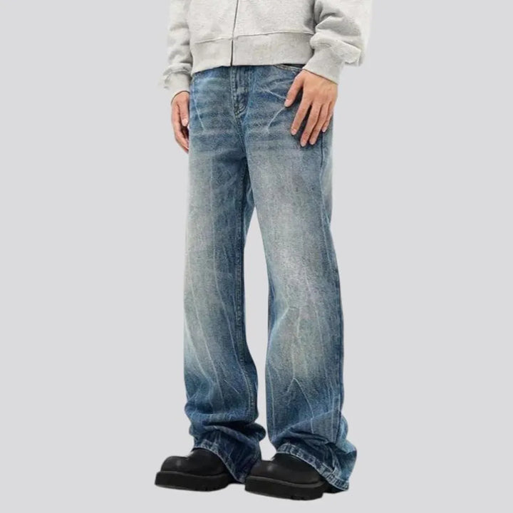 Distressed light high rise men's jeans