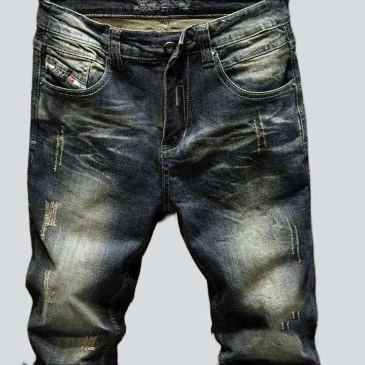 Dark wash aged men's jeans