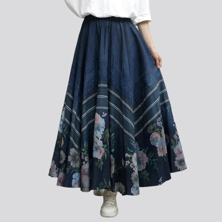 Fit-and-flare high-waist jean skirt
 for women