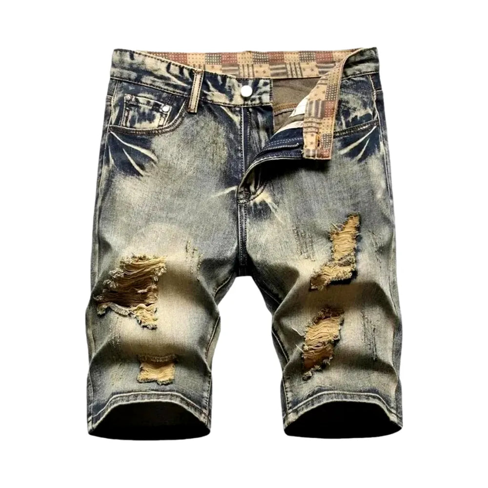 Skinny Fit Over Dyed Denim Shorts for Men - Blue