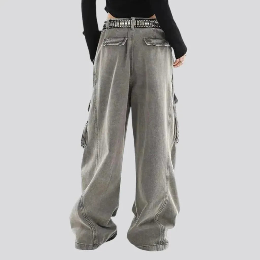 High rise baggy denim pants for women