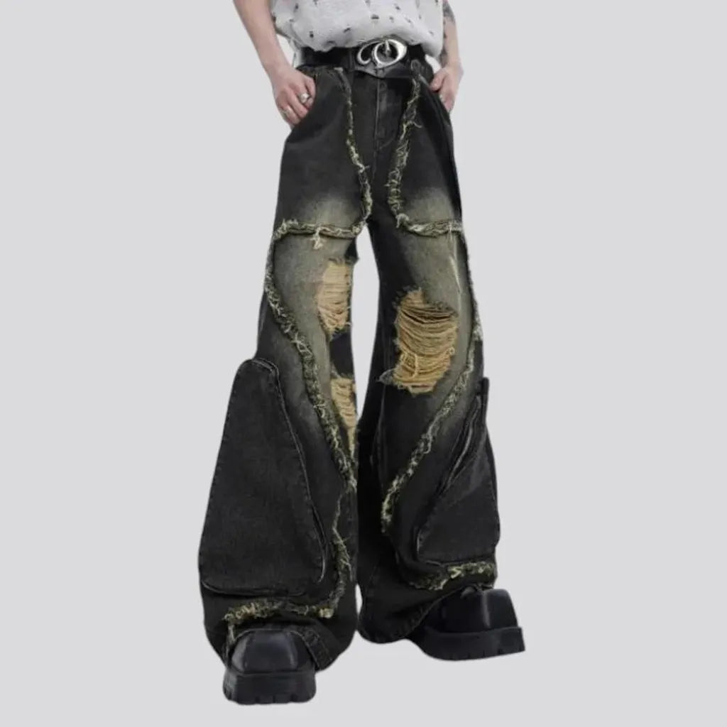 Boho grunge distressed men's jeans