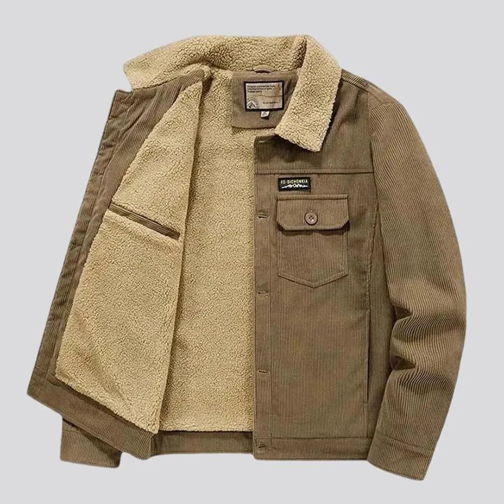 Medium length regular fit men's corduroy coat