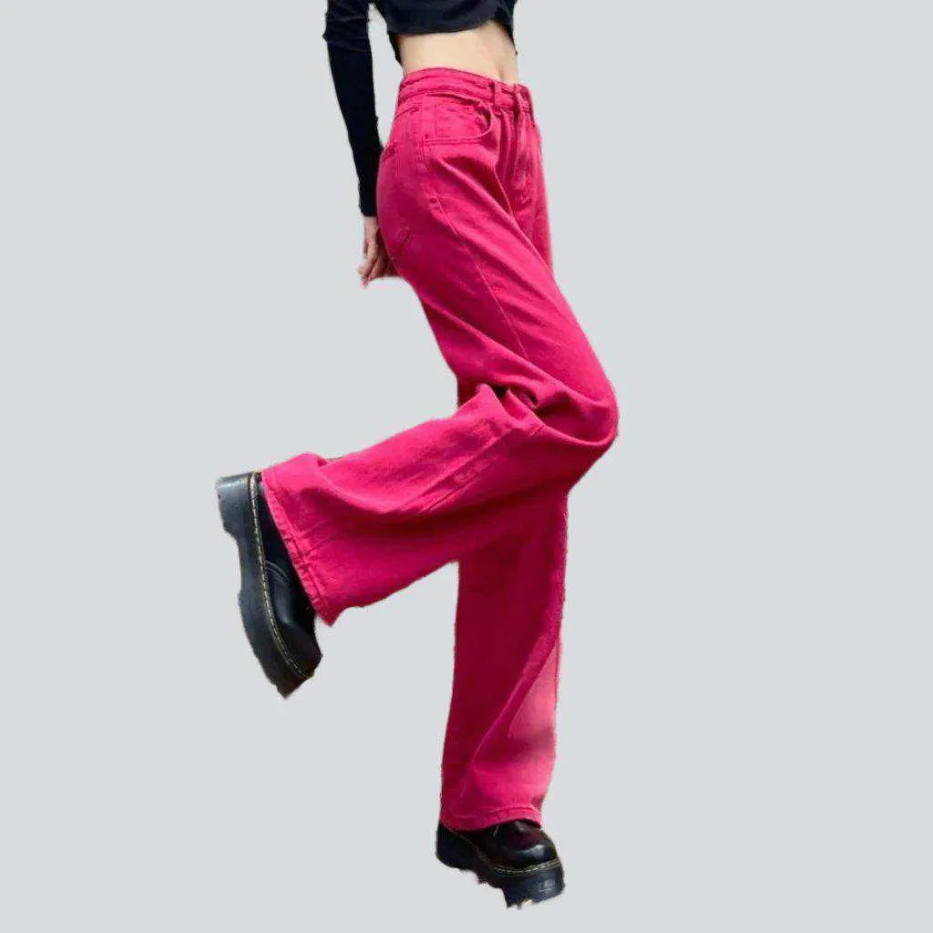 Wide-leg pink women's jeans