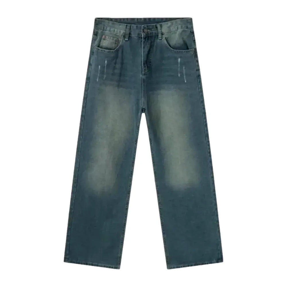 Fashionable Sanded Baggy Men's Jeans - Blue