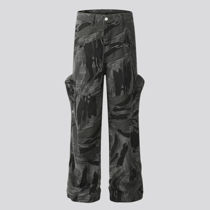 Multi-color cargo pockets men's denim pants