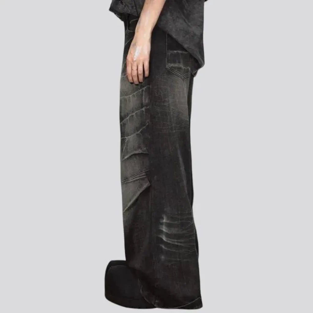 Bleached patchwork wide leg jeans for men