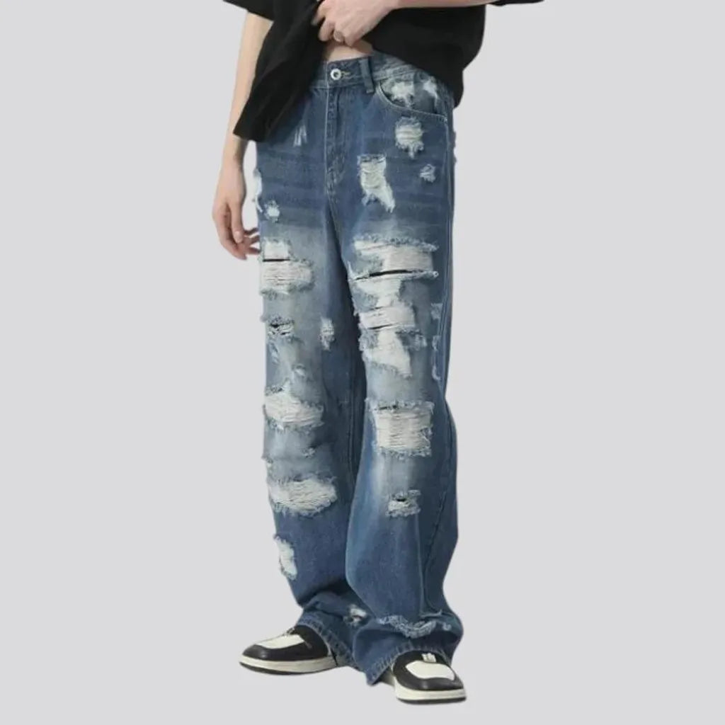 Baggy fashion style distressed men's jeans