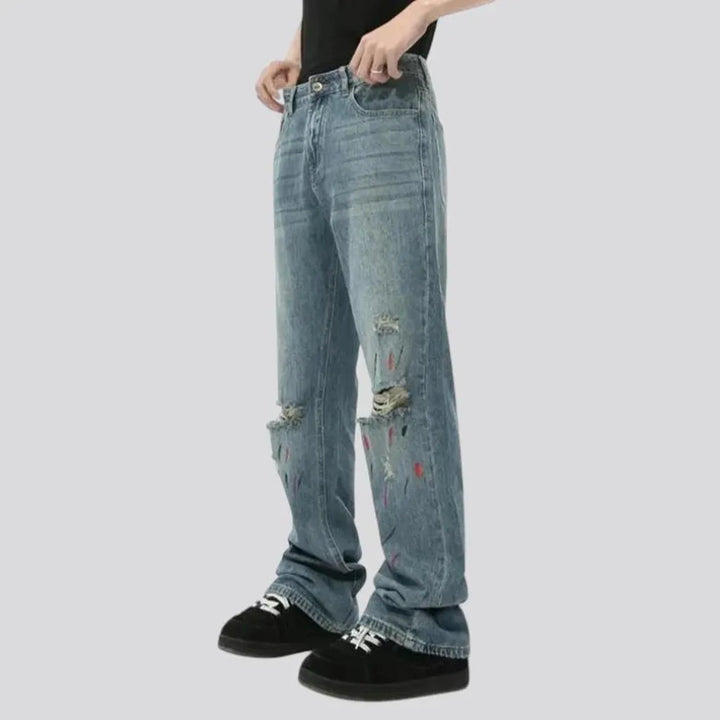 Distressed boot-flare men's jeans