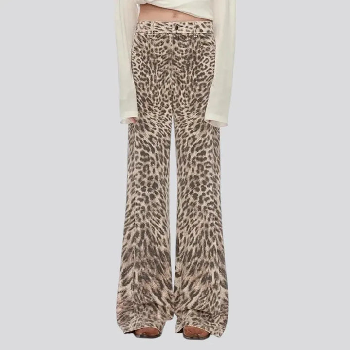 Trendy leopard print flowy women's jeans pants