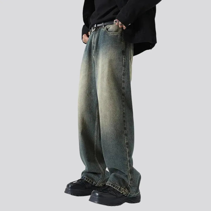 Fashionable baggy fit mid rise men's jeans