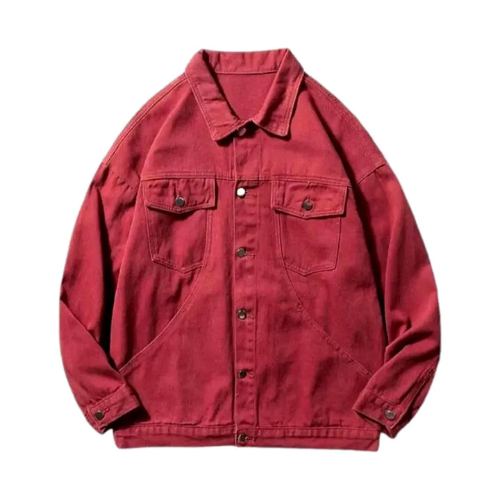 Trendy Men's Denim Jacket - Red